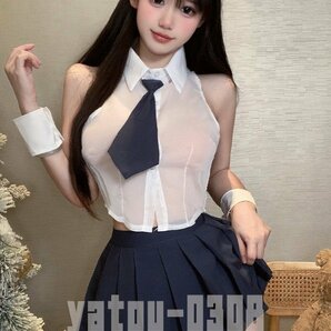 H622 コスプレウェア 誘惑 シースルー トップス ミニスカート ネクタイ 女子高生 学生服 セクシーランジェリー ナイトウェアの画像6