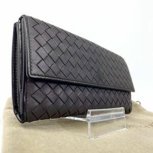 1円【希少】BOTTEGA VENETA ボッテガヴェネタ イントレチャート ラウンドファスナー長財布 小銭入 新型 ２つ折り パープル ブラック メンズ