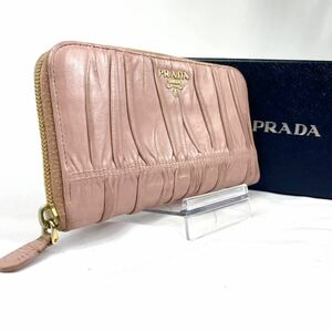 1円【良品】PRADA プラダ ナッパゴーフル ナッパレザー ラウンドファスナー 長財布 ウォレット 札入れ 小銭入れ ピンク レディース