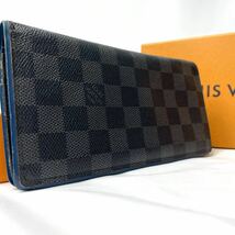 1円【希少】LOUIS VUITTON ルイヴィトン ダミエ グラフィット ポルトフォイユ ブラザ 長財布 二つ折りエクリプスN64430 メンズ ブラック 黒_画像1