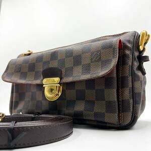 1円【美品】ルイヴィトン LOUIS VUITTON ショルダーバッグ ラヴェッロGM N60006 ダミエ エベヌ ブラウン 斜め掛け 肩がけ 茶 赤 レッド