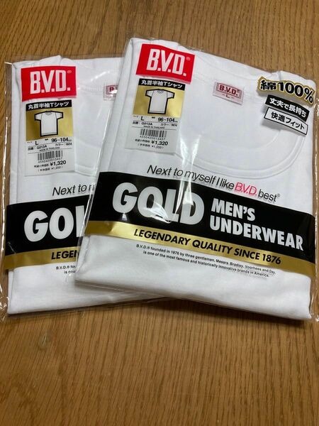 【新品・送料込み】 BVD GOLD 丸首　半袖　Tシャツ 綿100％　2枚　Lサイズ