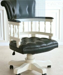 Art hand Auction Modern Antique Baroque Gothic Black Leather White Wood Working Chair High Back Chair, handmade works, furniture, Chair, Chair, chair