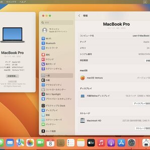 開始価格1円 Apple MacBook Pro（13-inch,M2,2022）スペースグレイ A2338 M2 10コアGPU/24GB/256GB 充放電3回 AppleCare+加入個体の画像6