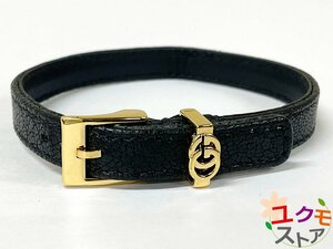 [Бесплатная доставка] Gucci Gucci GG Браслет кожа GP GP GOLD GOLD Double G 648621 Black Black 16-17 см S размер