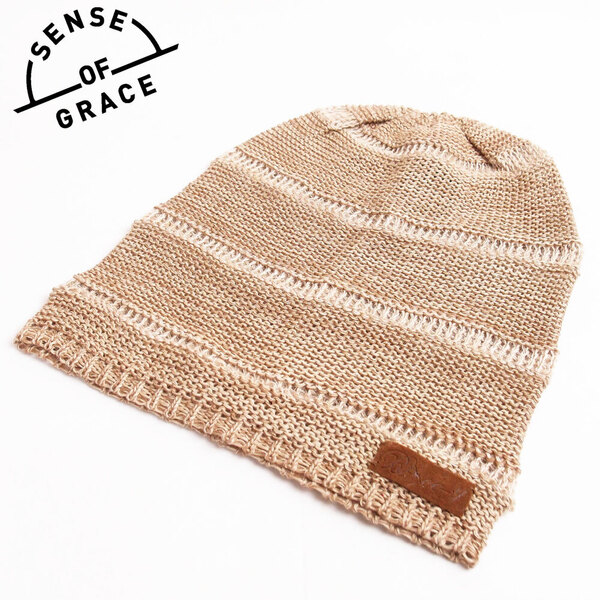 新品 SENSE OF GRACE 綿麻 ボーダーニットワッチ ベージュ