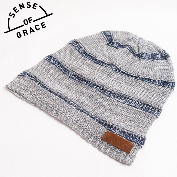 新品 SENSE OF GRACE 綿麻 ボーダーニットワッチ グレー