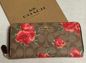 新品 COACH コーチ 長財布 花柄　薔薇 シグネチャー