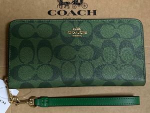 新品 COACH コーチ 長財布 シグネチャー　グリーン　訳あり品