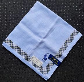 【新品・タグ付・日本製】Polo Ralph Lauren ポロラルフローレン　水色地にチェック額縁大人のガーゼハンカチ　男女兼用