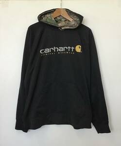 《 H 520》carhartt カーハート パーカー プルオーバー アウトドア プリント XL 黒 トップス 1円スタート アメリカ古着 古着卸