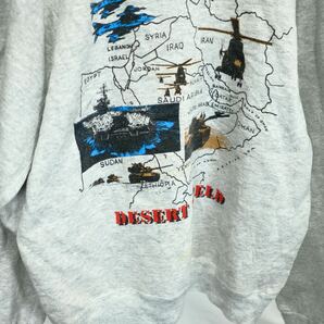 1980s USA製 ラグランスリーブ プリントスウェット フリーダム アート 戦争 地図 グレー 霜降り 古着屋 卸売りの画像2