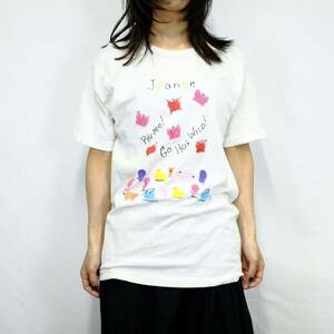 【1990s】ビンテージ　ハンドペイントTシャツ　白　古着屋　USA製　ボロ　襤褸　ダメージ　ペインティング　動物