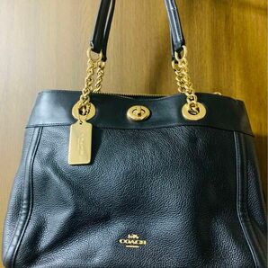 COACH コーチ ハンドバッグ トートバッグ ゴールド金具 ブラック　レザー　革