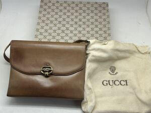 GUCCI グッチ オールドグッチ レザーショルダーバッグ ブラウン 保存袋 外箱付属