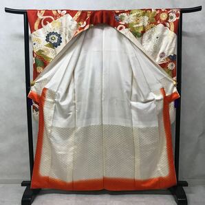 着物 総柄 袷 振袖 正絹 春夏秋冬 リメイク 刺繍 洋花 着丈162cm 裄丈63cm 0409-03yの画像6