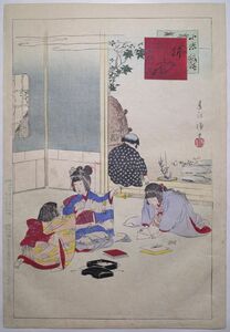 宮川春汀「子供風俗 折もの」★大判 浮世絵 真作 折紙 鶴 錦絵 木版画 摺物 Shuntei Ukiyoe★