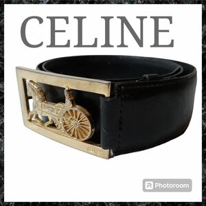 CELINE　セリーヌ　ベルト　メンズ　レディース　ブランド　馬車金具　ブラック レザー レザーベルト ブラック系 黒