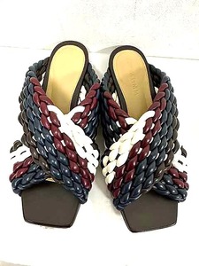 【中古】BOTTEGA VENETA　ボッテガヴェネタ 靴 　カナラッツォ フラットサンダル イントレチャートレザー　チューブラーフラットサンダル