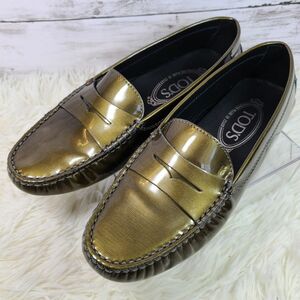 23.0cm【TOD'S】エナメル　ドライビングシューズ　コインローファー モカシン　本革