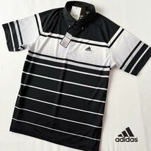 (新品) アディダス adidas 吸汗速乾 ボタンダウン ポロシャツ L ホワイト ブラック グレー ソアリオン 半袖 シャツ ゴルフウェア_画像2