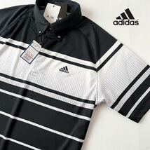 (新品) アディダス adidas 吸汗速乾 ボタンダウン ポロシャツ L ホワイト ブラック グレー ソアリオン 半袖 シャツ ゴルフウェア_画像1