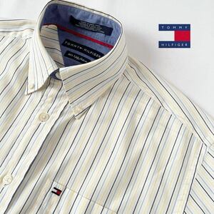 トミー ヒルフィガー TOMMY HILFIGER ボタンダウン ストライプ 長袖シャツ SP (日本M) イエロー ネイビー ブルー マルチストライプ シャツ 