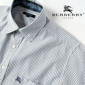 バーバリー ロンドン BUBERRY LONDON ストライプ 長袖シャツ M ホワイト x ネイビー グレー シャツ 