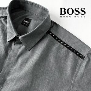 ヒューゴ ボス HUGO BOSS 比翼仕立て 長袖シャツ L チャコール グレー ブラック シャツ の画像1