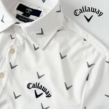 キャロウェイ callaway 吸汗速乾 ストレッチ 半袖 ポロシャツ L ホワイト ブラック 総柄 DRY SPORT ゴルフ シャツ _画像1