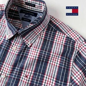 (美品) トミーヒルフィガー TOMMY HILFIGER ボタンダウン チェック柄 長袖シャツ M 15 1/2-16 レッド ネイビー ホワイト シャツ 