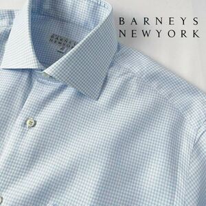 (極美品) バーニーズニューヨーク BARNEYS NEWYORK セミワイドカラー 長袖 シャツ 39 15 1/2 (日本M) ブルー ホワイト ドレスシャツ 