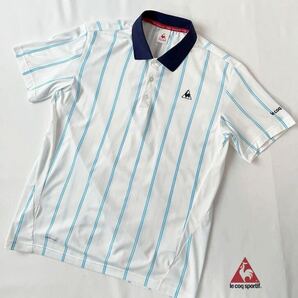 美品 ルコック スポルティフ テニス lecoq sportif TENNIS 吸汗速乾 ポロシャツ O (XL) ホワイト ブルー 半袖 シャツ メンズ テニスウェアの画像2