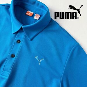 (美品) プーマ PUMA 吸汗速乾 ポロシャツ M ブルー DRY CELL 半袖 シャツ