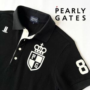 パーリーゲイツ PEARLY GATES ポロシャツ 3 (M) ブラック ホワイト 半袖 鹿の子 シャツ 