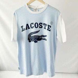 美品 ラコステ ライブ LACOSTE クルーネック ルーズフィット Tシャツ S 170/88A (日本M) ブルー ホワイト ボーダー柄 半袖 ワイドフィット の画像2