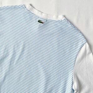 美品 ラコステ ライブ LACOSTE クルーネック ルーズフィット Tシャツ S 170/88A (日本M) ブルー ホワイト ボーダー柄 半袖 ワイドフィット の画像5