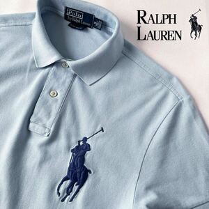 ラルフローレン RALPH LAUREN ビッグポニー ポロシャツ S (日本M) ライトブルー ネイビー ビックポニー 半袖 シャツ
