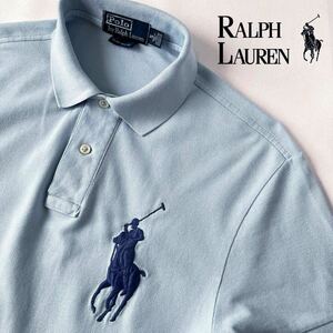  Ralph Lauren RALPH LAUREN большой po колено рубашка-поло S ( Япония M) голубой темно-синий Bick po колено рубашка с коротким рукавом 