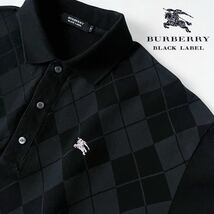 (美品) バーバリー ブラックレーベル BUBERRY BLACK LABEL 半袖 ポロシャツ 3 (L) ブラック アーガイル シャツ _画像1