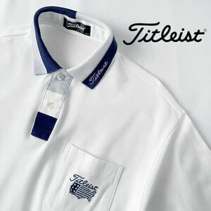 (美品) タイトリスト Titleist 半袖 ポロシャツ L ホワイト ネイビー グレー ゴルフ シャツ 