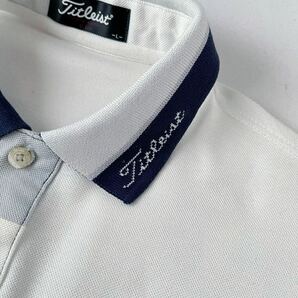 (美品) タイトリスト Titleist 半袖 ポロシャツ L ホワイト ネイビー グレー ゴルフ シャツ の画像3