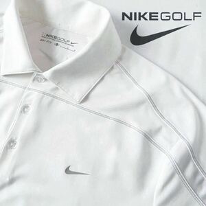 (美品) ナイキ ゴルフ NIKE GOLF DRY-FIT 吸汗速乾 ストレッチ ポロシャツ L オフ ホワイト 半袖 ゴルフウェア ドライ フィット