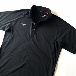 (美品) ミズノ MIZUNO 吸汗速乾 ストレッチ ボタンダウン 半袖 シャツ L ブラック シルバー サラサラ クイックドライ プラス ポロシャツの画像6