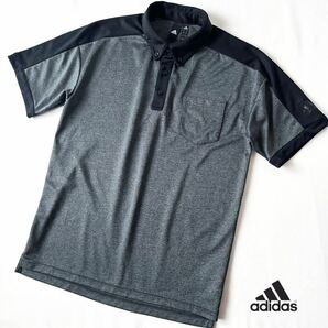 (美品) アディダス adidas 吸汗速乾 ボタンダウン ポロシャツ M チャコール グレー ブラック CLIMA LITE 半袖 シャツ の画像2