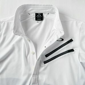 (美品) オークリー スカル OAKLEY SKULL ボタンダウン 吸汗速乾 機能性 ポロシャツ M ホワイト ネイビー ブラック 半袖 ゴルフシャツ の画像7