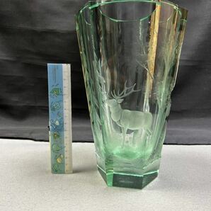 本物保証 モーゼル MOSER 花瓶 フラワーベース クリスタルガラス クリスタル 鹿デザイン 花器 六角鹿文花瓶 モーゼル刻印 花入れ の画像8