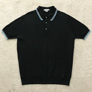 美品 JOHN SMEDLEY × HEADPORTER PLUS ジョンスメドレー ヘッドポータープラス コットンニット 半袖 ポロシャツ LARGE ブラック 黒