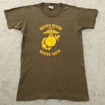 80's 米軍実物 USMC U.S.MARINE CORPS 半袖 Tシャツ ビンテージ ミリタリー UNION UNDERWEAR ブラウン436 アンダーシャツ (L) 86年会計 ①_画像1