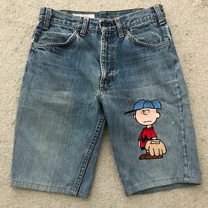 80s 90s USA製 TOO CUTE SNOOPY チャーリーブラウン リメイク 刺繍 デニム ショーツ W29 ビンテージ Levi's 646 42TALON 刻印4 66後期 70s